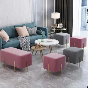 ODM OEM Modern Living Room Furniture New Design Metal Legs Small Sofa Stool Fabric Footstool