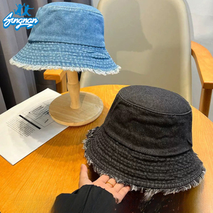 Chapéu Bucket de Denim Vintage Coreano com Efeito Desgastado para Mulheres, Proteção Solar e Efeito de Afinar o Rosto - Product Image 5
