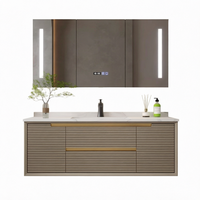 Ensemble de meubles de salle de bain modernes en bois massif OEM avec miroir LED argenté mural, égouttoir en cuivre, écologique, pour usage domestique ou scolaire