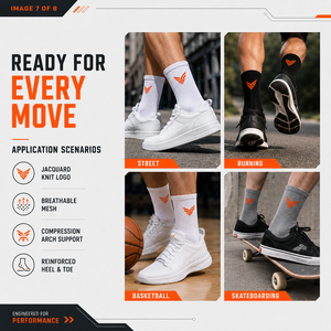 Chaussettes de sport personnalisées en jacquard avec logo, mi-mollet, pour hommes, pour la gym et la course, chaussettes athlétiques personnalisées en coton respirant - Product Image 4