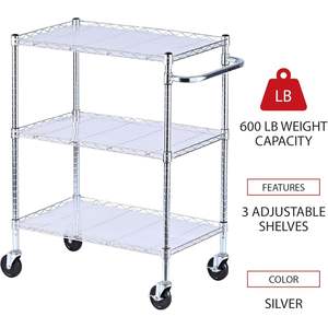 "34.5 X 18 X 40 In. 600 Lbs. Capacity 3-<b>Shelf</b> Wire Cart with <b>Liners</b>-Silver-Alera ALESW333018SR-Caster Wheels" - Product Image 4