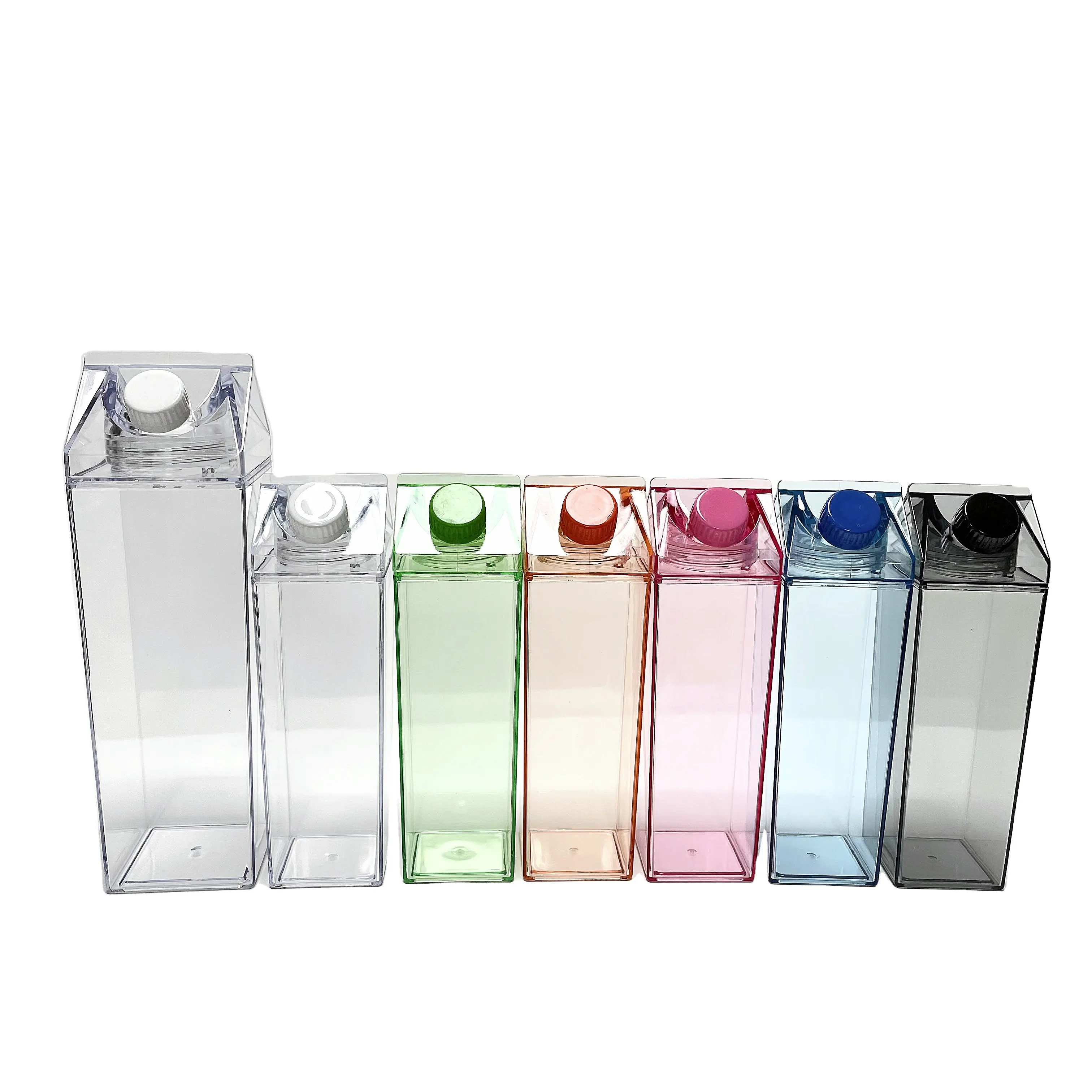 BPA free Leakproof Milk Carton Shaped Clear acrylic plastic 500ml 1000ml Portable Square Milk Water Bottle with screw lid