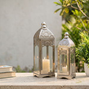 Wholesale <b>Silver</b> Metal Moroccan Style Candle Holder <b>Lantern</b> for Home and Events Decorations - Product Image 1