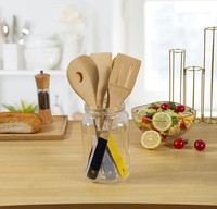 6 pièces ustensiles de cuisine en bambou colorés ensemble de gadgets de cuisine avec spatules et cuillères y compris louche dans la conception de la boîte