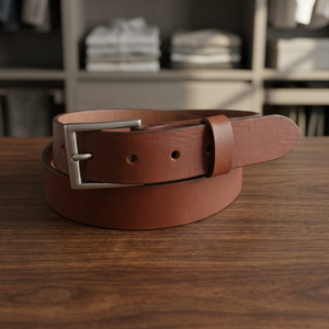 Ceinture en cuir marron Buffalo NA102 de style vintage avec boucle à ardillon carrée en acier, personnalisable avec logo, pour officiers BS INTERNATIONAL - Product Image 1