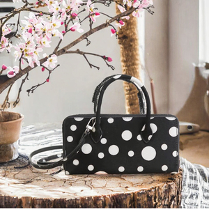 Portefeuille carré moderne et populaire pour femme, en cuir véritable, avec fermeture éclair, motif pois en crin de cheval, pochette de téléphone bandoulière - Product Image 2