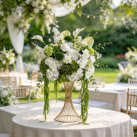 Boule de fleurs artificielles rose et blanche de haute qualité en gros, centre de table avec verdure pour la décoration de table de mariage et les événements festifs