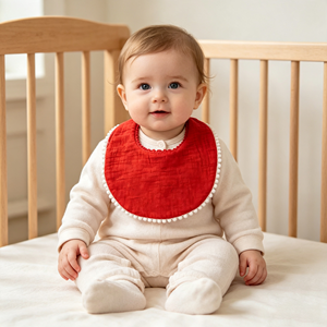 Ensemble de bavoirs pour bébé en dentelle à pompons de Noël, en coton doux et mousseline, couleur unie, absorbant, pour nourrissons et bébés, pour l'alimentation quotidienne - Product Image 2
