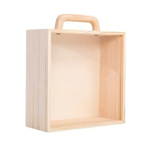กล่องเก็บของไม้ 19.5x19.5x8.5 ซม. พร้อมหูหิ้วสำหรับใส่ชาและขนมไหว้พระจันทร์ ทรงสี่เหลี่ยมผืนผ้า ไม้สน สีพื้น - Product Image 1