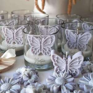 Candele Profumate di Lusso in Cera di Soia Personalizzate all'Ingrosso, Eleganti Candele per Baby Shower con Farfalle <span class=keywords><strong>Rosa</strong></span> e Viola con Coperchi - Product Image 5