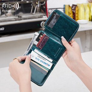 New Design <b>RFID</b> <b>Blocking</b> Card Holder Case Trifold Coin Pocket Purse Women Leather Short <b>Wallet</b> With Zipper - Product Image 3