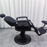 Fauteuil de Barbier Professionnel Haut de Gamme Rétro Portable Inclinable en Cuir Noir avec Pompe Hydraulique Robuste