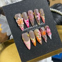 Lot de 10 faux ongles en gel peints à la main pour femmes – Magnifiques ongles acryliques de luxe faits à la main, à presser, de haute qualité