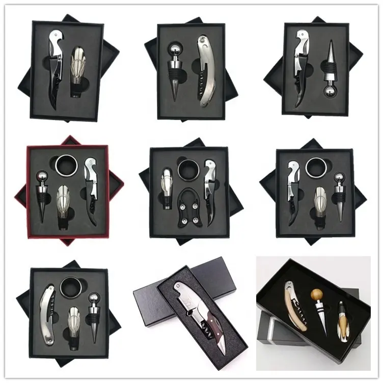 Wijn Opener Gift Set, 4 Pcs All-In-Een Kurkentrekker, heavy Duty Flesopener Wijn Stop Vacuüm En Wijn Cutter Schroef