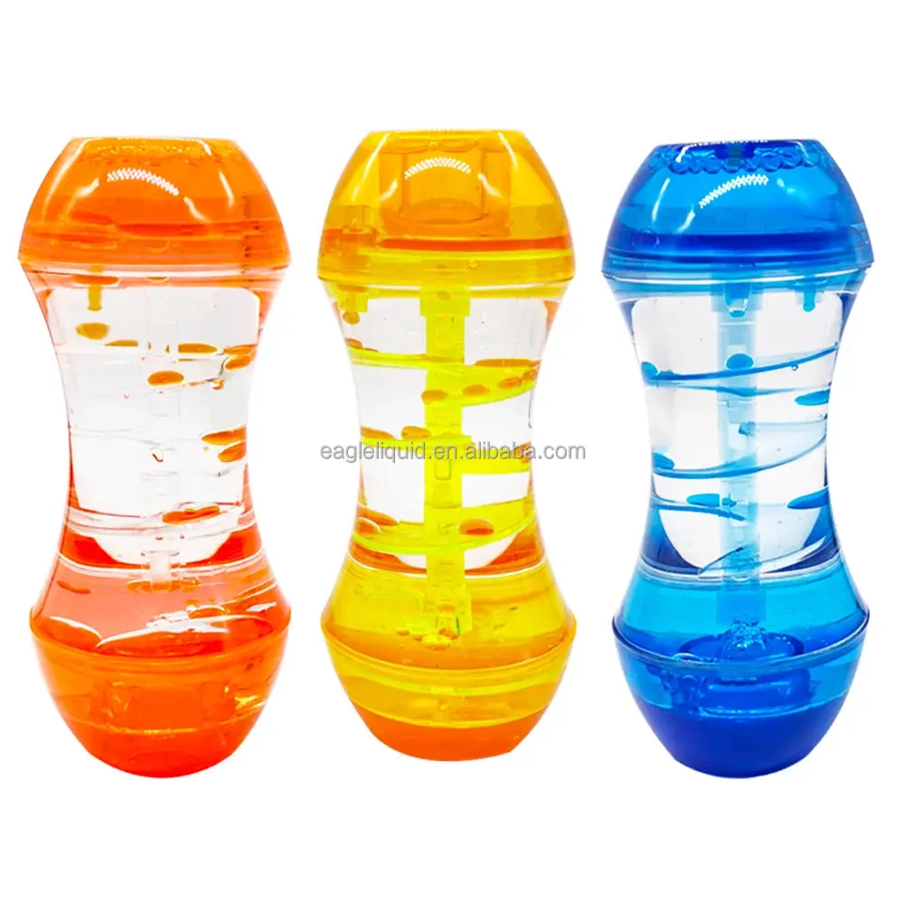 decorative flashing aqua motion timer bubbler hourglass with LED light sensory play spiral liquid timer