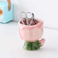 Vas Bunga Hadiah Keramik Modern Pink Biru Pot Tanaman Lucu Penyangga Tanaman Meja Penyimpanan Tempat Pena Unik Kantor Ruang Tamu Dapur