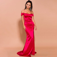 Robe de soirée rouge ADYABY sexy, épaules dénudées, décolleté plongeant, pour mariage, fête ou dîner