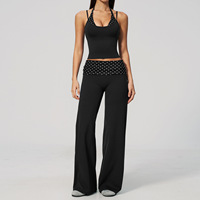 Ensemble deux pièces de sport pour femme à séchage rapide, motif pois brossé, débardeur sans manches style mock et pantalon long taille haute effet push-up, tenue de yoga