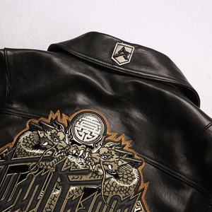 جاكيت جلد طبيعي 100% للدراجات النارية، تصميم جديد للرجال مع تطريز التنين، جاكيت جلد أسود - Product Image 6