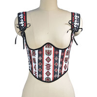 Top Corsé Étnico Tribal para Mujer con Estampado Geométrico Sexy, Bustier Corto con Tirantes de Lazo, Ideal para Festivales