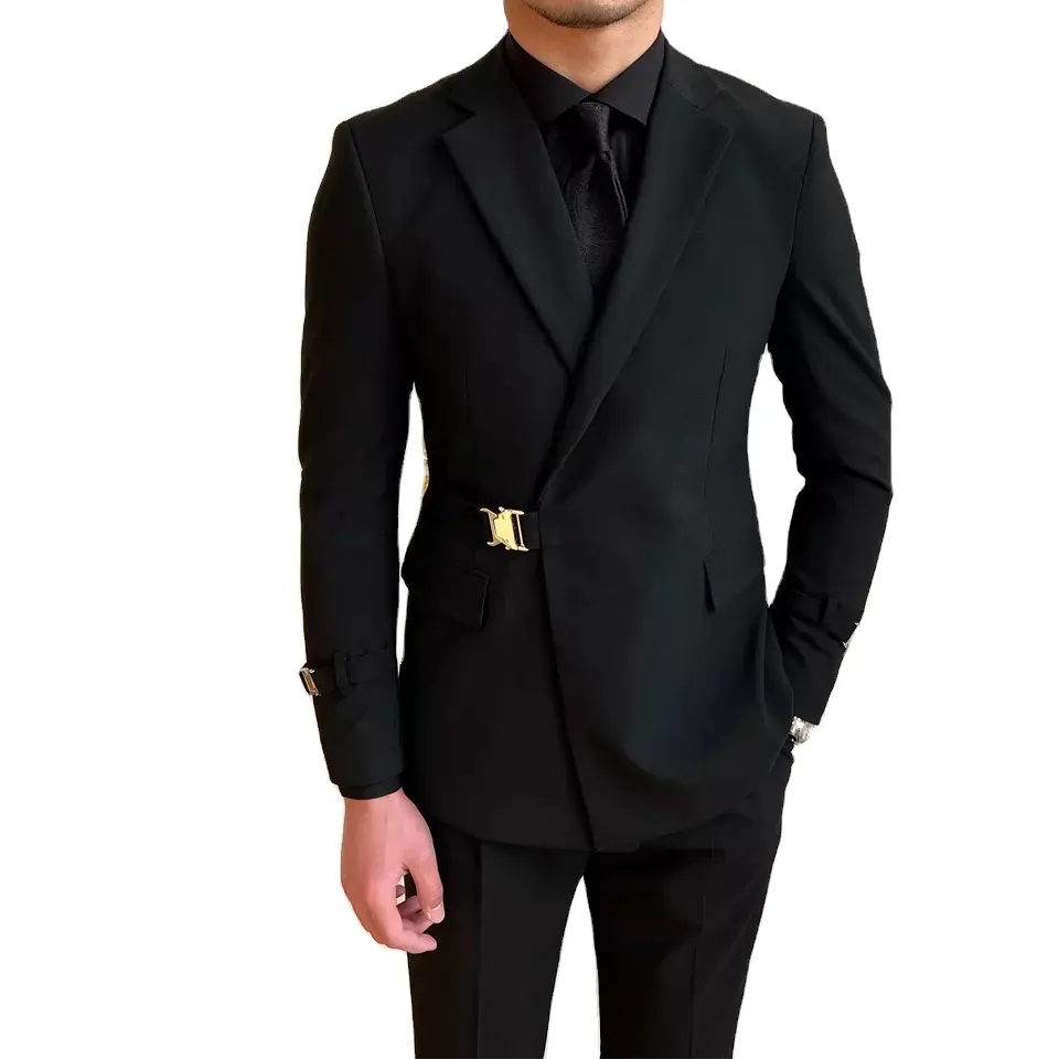 S-6XL High-quality factory Men 2023 fall fashion black suit wedding banquet suit personality trend Latest Coat Pant Design