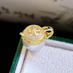 Pendentif en argent S925, perles rondes de 12-14 mm, accessoires de perles DIY, pendentif de collier en jade de style théière vide, 31125 - Product Image 3