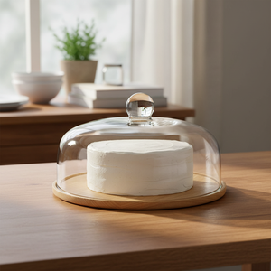 <span class=keywords><strong>Plateau</strong></span> de service <span class=keywords><strong>en</strong></span> bois de frêne naturel pour gâteaux et cupcakes avec cloche <span class=keywords><strong>en</strong></span> <span class=keywords><strong>verre</strong></span> pour cuisine, anniversaire, mariage - Product Image 2