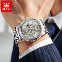 Jam Tangan OLEVS 3639 Quartz Pria Jarum Bercahaya Model Terbaru Tiga Mata Tali Baja Tahan Karat Tahan Air 3ATM Reloj Jam Tangan untuk Pria
