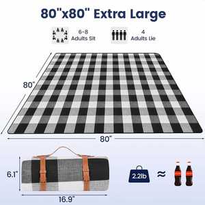 Tapis de camping portables extra larges, couvertures de voyage pour la randonnée, lavables, imperméables, pour la plage et les pique-niques - Product Image 2