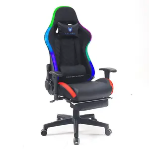 كرسي ألعاب بشعار مخصص من شركة Dropshipping على شكل كمبيوتر سباق مزود بإضاءة ليد باللون الأبيض والأسود وضوء ألوان Rgb