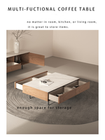 Nouvelle table basse carrée extensible en bois massif noyer moderne avec grand rangement pour salon