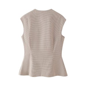 New Arrival Plaid Button up Sleeveless Slim Fit Daily Women Vest Tops Fashion - Product Image 6