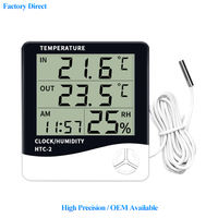 Termómetro Higrómetro Digital HTC-2 con Pantalla LCD Grande, Funciona con Batería, Medición de Temperatura Dual para Interiores y Exteriores