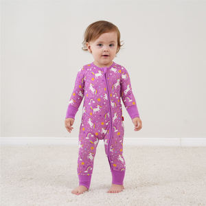 Ropa de Bebé Personalizada con Logotipo, Mono de Algodón Unisex con Volantes, Manga Larga, Cierre de Cremallera, Viscosa de Bambú - Product Image 1