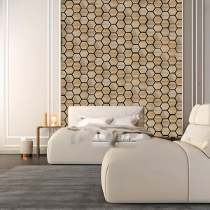 Pannelli acustici moderni a forma di speciale del pannello di parete di <span class=keywords><strong>legno</strong></span> esagonale della striscia per la parete di fondo fonoassorbente - Product Image 2