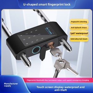 Serrure de vélo en forme de U avec empreinte digitale, mot de passe et clavier pour porte en verre avec clé, serrure intelligente fabriquée en Chine - Product Image 2