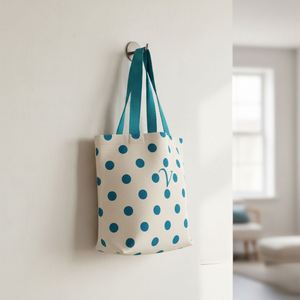 Sac fourre-tout en toile de jute bleu clair à pois, réutilisable, écologique, pour le shopping, les sorties, élégant, pour un usage quotidien R.D. Bag House - Product Image 4