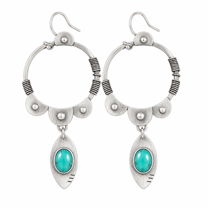 Orecchini Pendenti Vintage con Turchese Avvolto in Filo Metallico, Stile Etnico, Orecchini Statement per Donne - Product Image 1