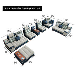 أحدث صيحات أطقم الكنب المنزلية الأكثر مبيعاً من القماش مع سماعة بلوتوث بسعر الجملة، طقم أثاث كنب زاوية عصري ممتاز ومخصص حسب الطلب - Product Image 6
