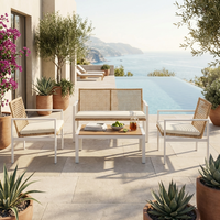 Ensemble de salon de jardin moderne en rotin avec structure en acier, 4 pièces, comprenant un canapé deux places en osier et une table basse, pour jardin et véranda