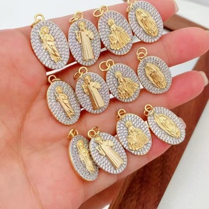 Collier pendentif Vierge Marie plaqué or 18 carats de luxe, <span class=keywords><strong>micro</strong></span>-pavé CZ, ovale, médaillon religieux pour femme, cadeau de protection spirituelle - Product Image 3