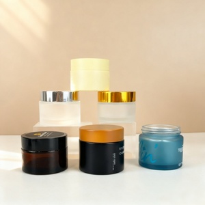 Wholesale Cosmetic 30g Face Cream Glass Jar Silk Screen Custom 50g Wide Mouth Eye Cream Glass Jar with Gold Aluminum Lid - Product Image 1