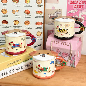 Cute Cartoon Dachshund Ceramic <b>Mug</b> <b>With</b> <b>Lid</b> For Home Gift And Birthday Present - Product Image 5