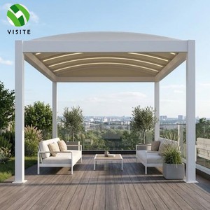 Pérgola de aluminio con techo retráctil curvo, con luz LED, impermeable, con persianas, <span class=keywords><strong>para</strong></span> terraza, jardín o patio de una villa. - Product Image 2
