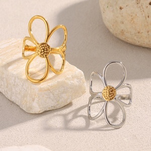Anillo Abierto de Acero Inoxidable con Baño de Oro de 18K, Diseño Retro Exagerado <span class=keywords><strong>y</strong></span> de Nicho, Estilo Europeo Americano, con Líneas Florales, para Mujer - Product Image 1