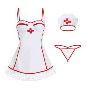 Costume cosplay sexy 3 pièces, <span class=keywords><strong>robe</strong></span> de <span class=keywords><strong>nuit</strong></span> en soie de lait avec dentelle, ensemble de lingerie GR1828 - Product Image 4