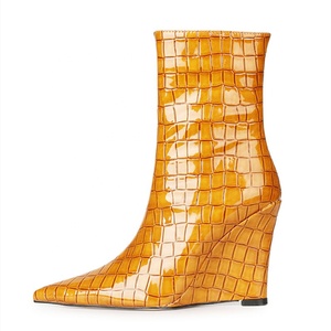 Bottines à talon compensé épais et bout pointu avec imprimé pierre, fermeture éclair, talon haut, bottes courtes d'hiver tendance pour femme, grande taille 45 - Product Image 4