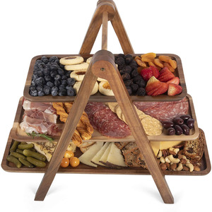 Estante plegable de tres niveles para picnic, bandeja de madera para pasteles, comida, dulces, repisa para repostería, esencial para picnics. - Product Image 2