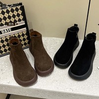 Sepatu Boots Wanita Hak Datar - Bahan Beludru Resleting Samping Anti-Selip Hangat untuk Musim Dingin