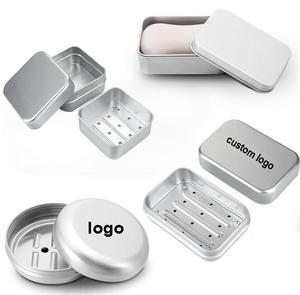 Caja de lata de Metal personalizada con Capa de drenaje para jabón, contenedor de lata, caja cuadrada de aluminio para jabón de viaje con agujero - Product Image 1